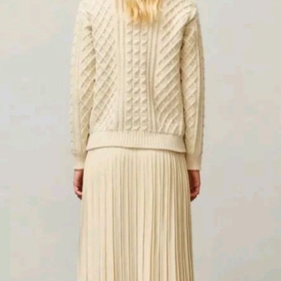 Tory Burch Cable Saddle Sleeve Sweater Tan Ivory Fringe NWT Size XL - Picture 3 of 4